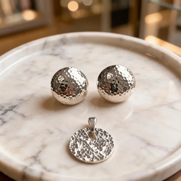 Platinum_Plated_925_Silver_Hammered_Round_Stud_Pendant_Jewelry_Set_For_Women