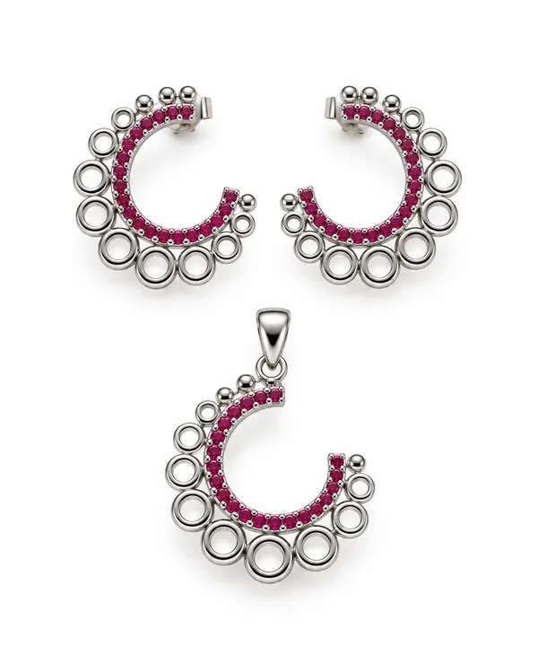 925_Silver_Pink_Crescent_Earrings_&_Pendant_Set_For_Women