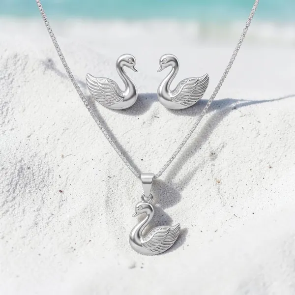 Silver_Tone_Swan_Pendant_Necklace_And_Earrings_Set_for_Women