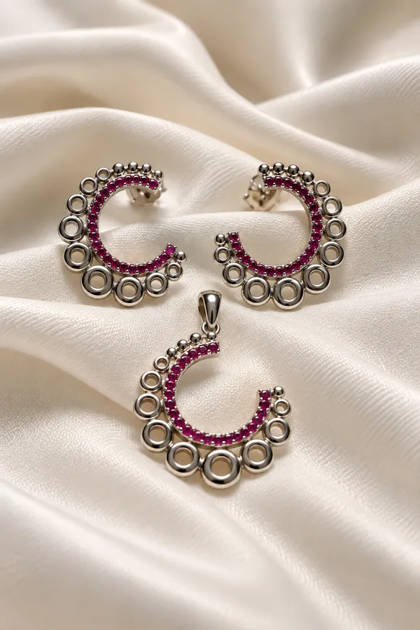 925_Silver_Pink_Crescent_Earrings_&_Pendant_Set_For_Women