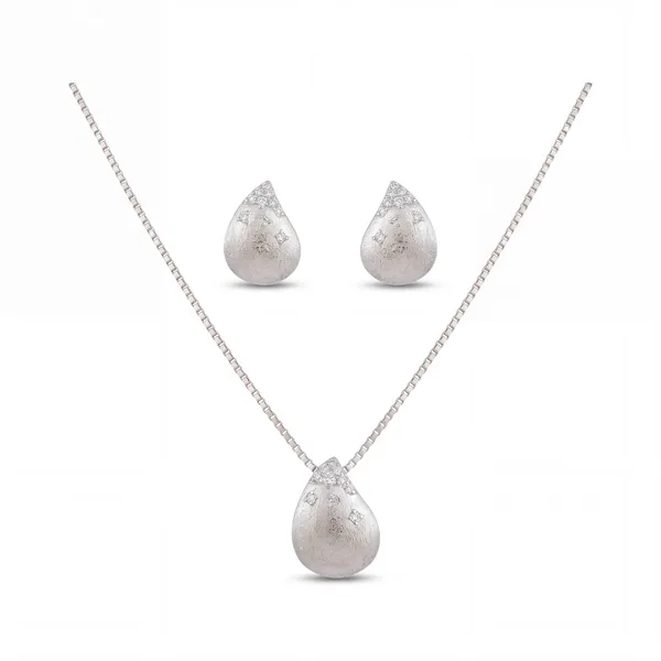 Platinum_Plated_925_Silver_Matte_Teardrop_Pendant_Necklace_And_Earrings_Set_for_Women
