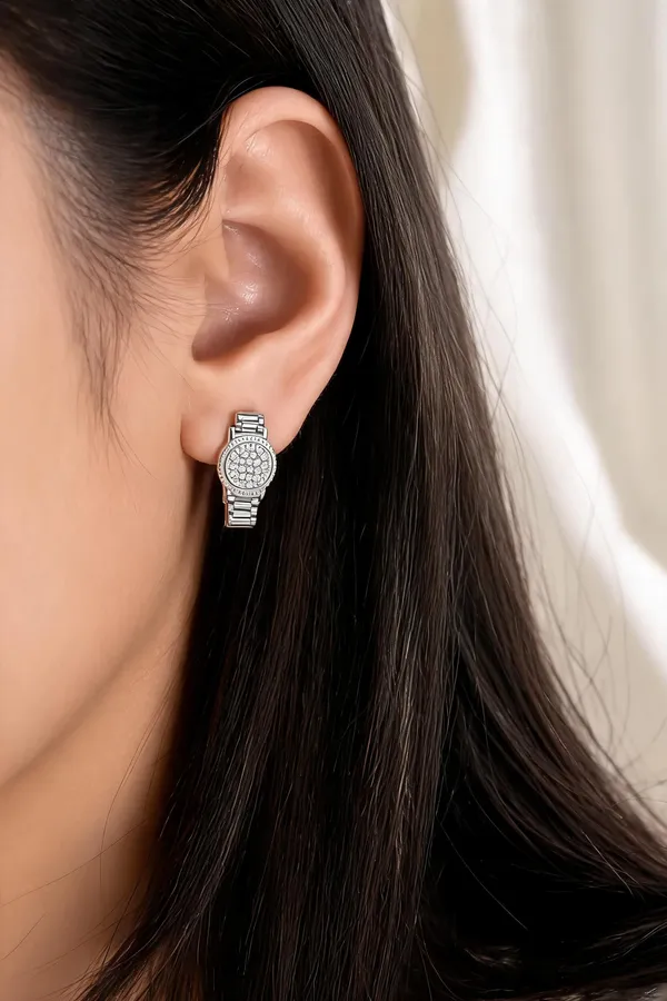 925_Silver_Wrist_Watch_Pattern_Stud_Earring_For_Women