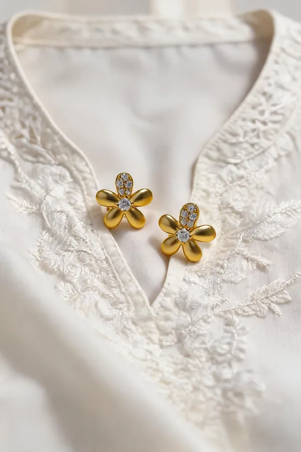 925_Silver_Gold_Finish_Cz_Floral_Stud_Earrings_For_Women