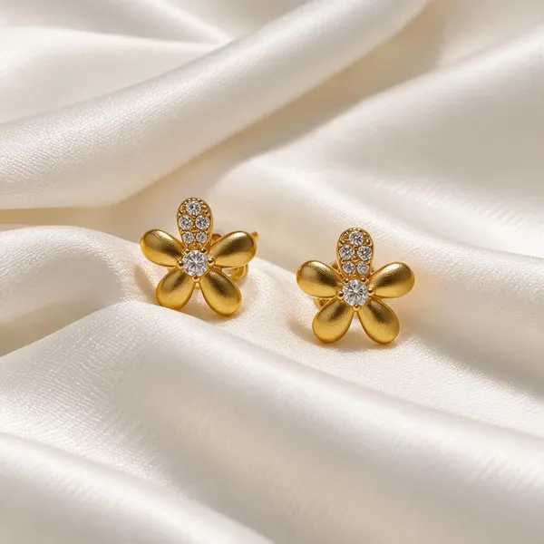 925_Silver_Gold_Finish_Cz_Floral_Stud_Earrings_For_Women