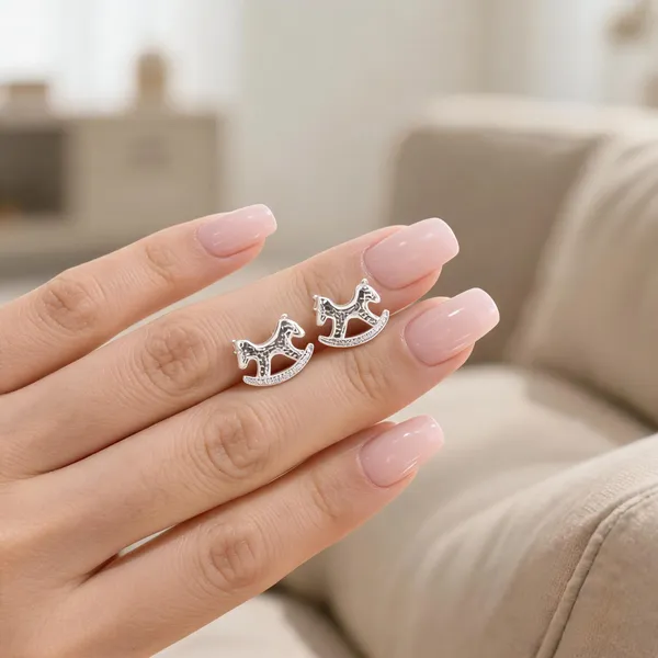 925_Silver_Rocking_Horse_Stud_Earrings_For_Women