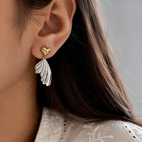 Platinum_Plated_925_Silver_Gold_Plated_Heart_Stud_Feather_Drop_Earrings_For_Women