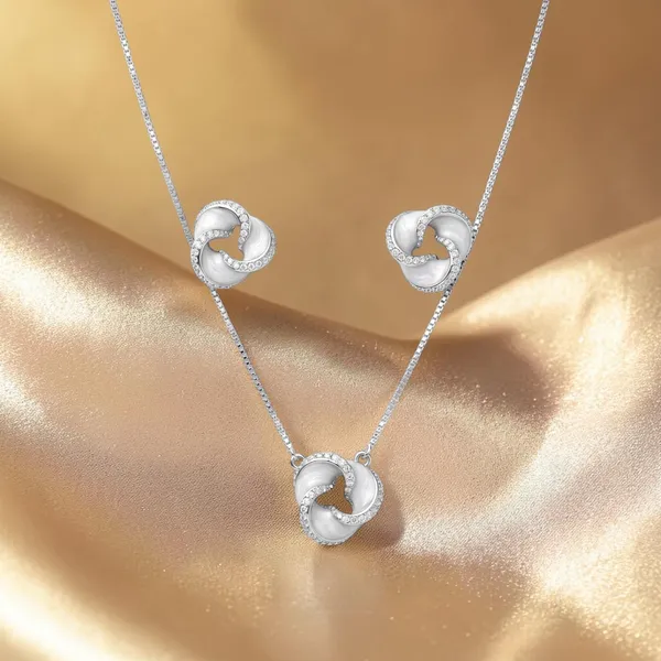 Silver_Interlocking_Knot_Necklace_And_Earrings_Set_For_Women