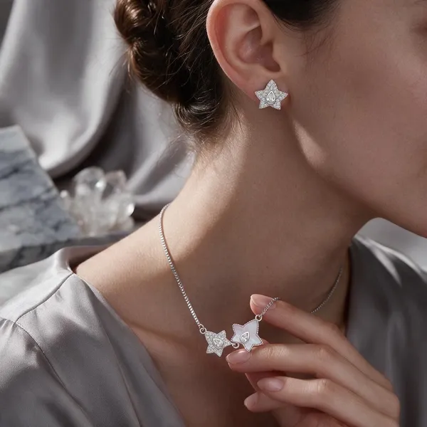 Silver_Tone_Star_Pendant_Necklace_And_Earrings_Set_for_Women