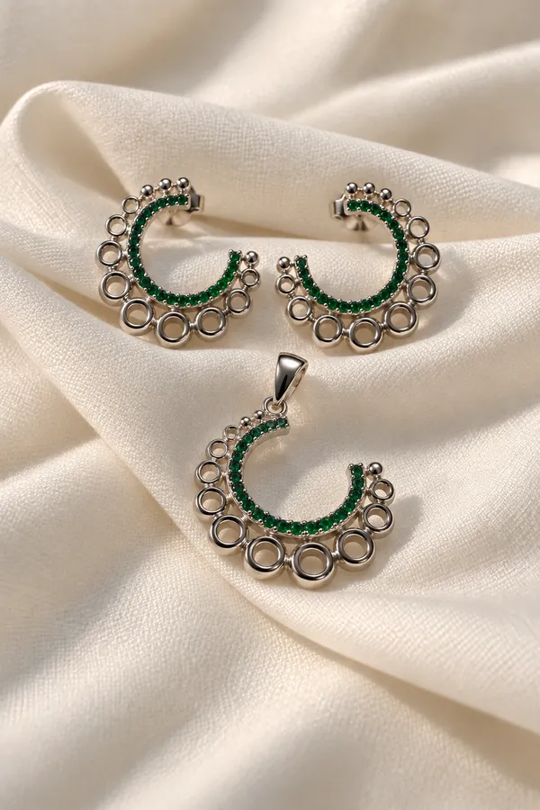 925_Silver_Emerald_Green_Crescent_Jewellery_Set_For_Women