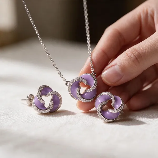 Purple_Silver-Tone_Interlocking_Necklace_And_Earring_Set_for_Women