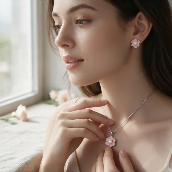 Silver_Tone_Floral_Necklace_And_Earrings_Set_for_Women
