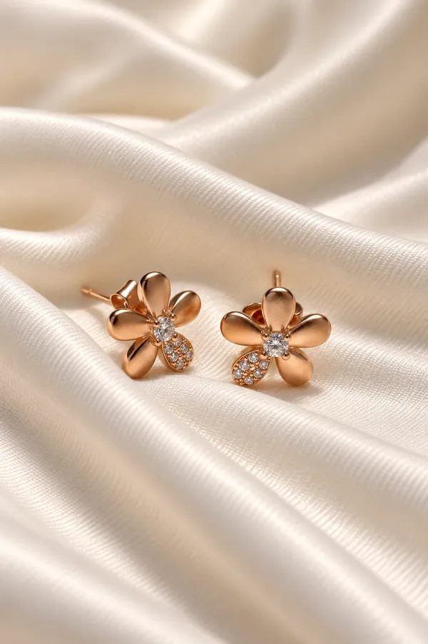 925_Silver_Rose_Gold_Floral_Stud_Earrings_For_Women