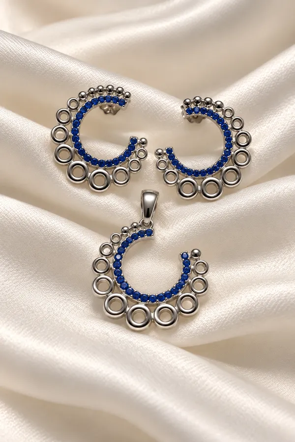 925_Silver_Horse_Shoe_Earrings_&_Pendant_Set_For_Women