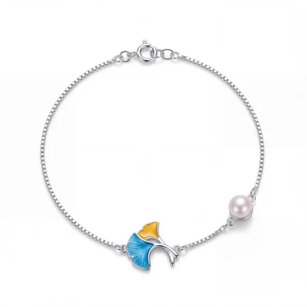 Silver_Ginkgo_Leaf_Pearl_Charm_Bracelet_for_Women