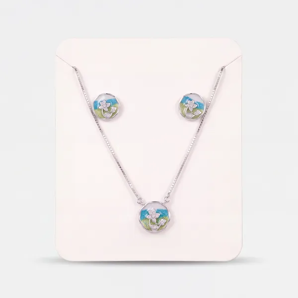 Silver_Tone_Floral_Necklace_And_Earrings_Set_For_Women