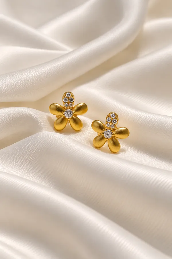925_Silver_Gold_Finish_Cz_Floral_Stud_Earrings_For_Women