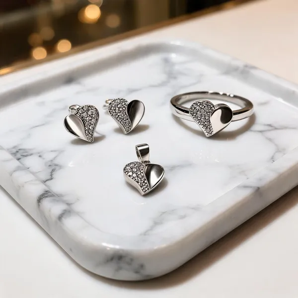 925_Silver_Heart_Shape_/_Half_Cz_Pave_Sparkle_Jewellery_Set_With_Ring