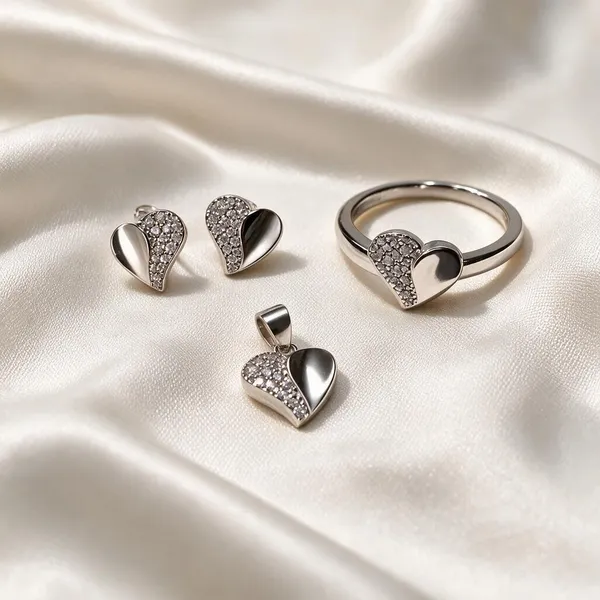 925_Silver_Heart_Shape_/_Half_Cz_Pave_Sparkle_Jewellery_Set_With_Ring