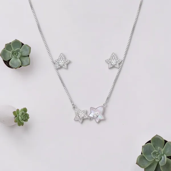 Silver_Tone_Star_Pendant_Necklace_And_Earrings_Set_for_Women
