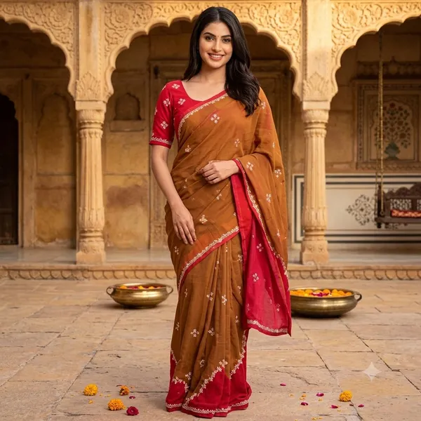 Brown_And_Pink_Embroidered_Half_Saree_For_Women
