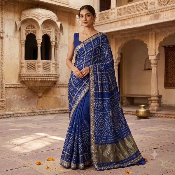 Blue_Bandhani_Embellished_Saree_For_Women