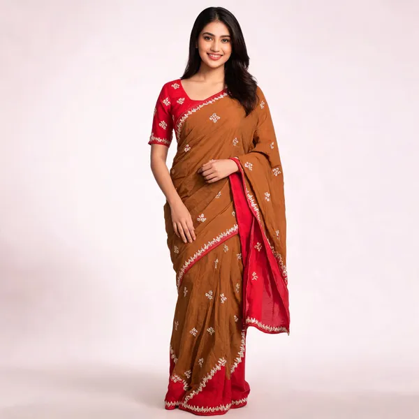 Brown_And_Pink_Embroidered_Half_Saree_For_Women
