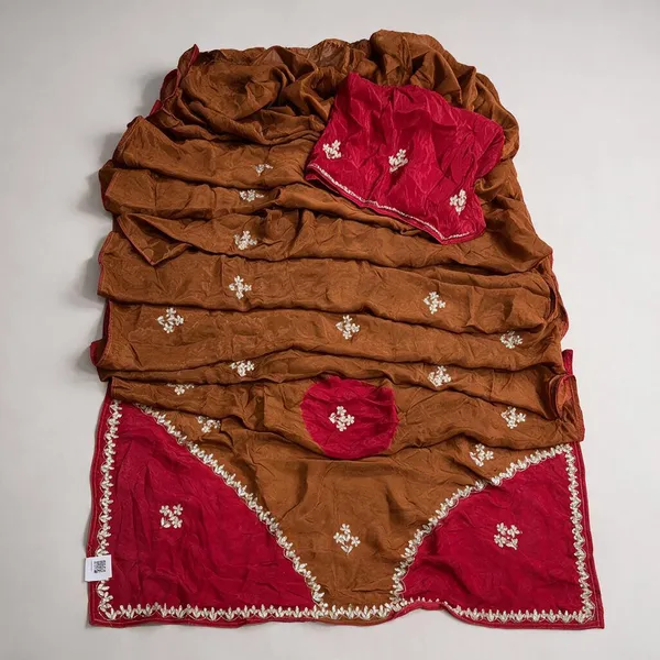 Brown_And_Pink_Embroidered_Half_Saree_For_Women