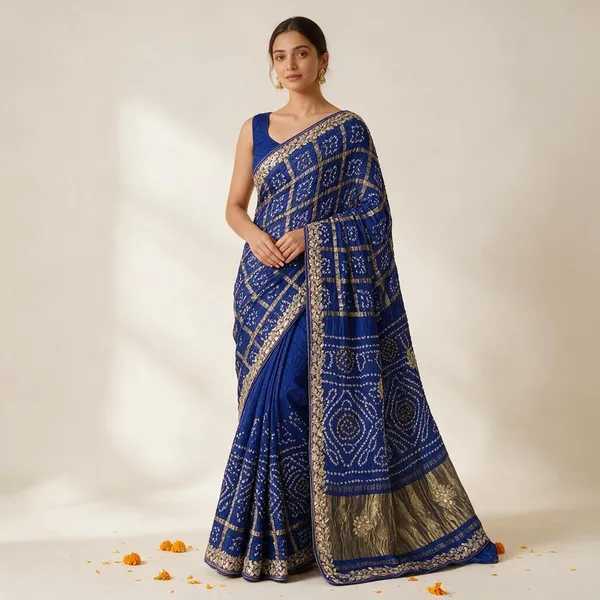 Blue_Bandhani_Embellished_Saree_For_Women