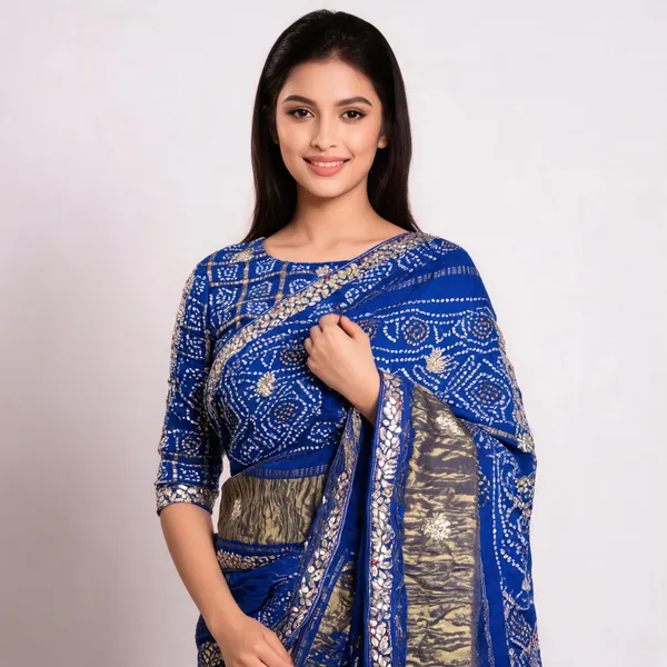 Blue_Bandhani_Embellished_Saree_For_Women