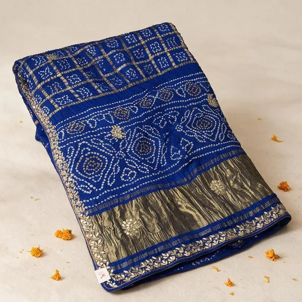 Blue_Bandhani_Embellished_Saree_For_Women
