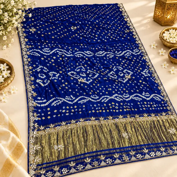 Blue_Embellished_Bandhani_Saree_For_Women