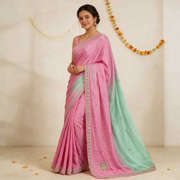Pink_And_Mint_Embellished_Ombre_Saree_for_Women