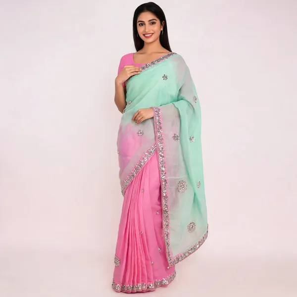 Pink_And_Mint_Embellished_Ombre_Saree_for_Women