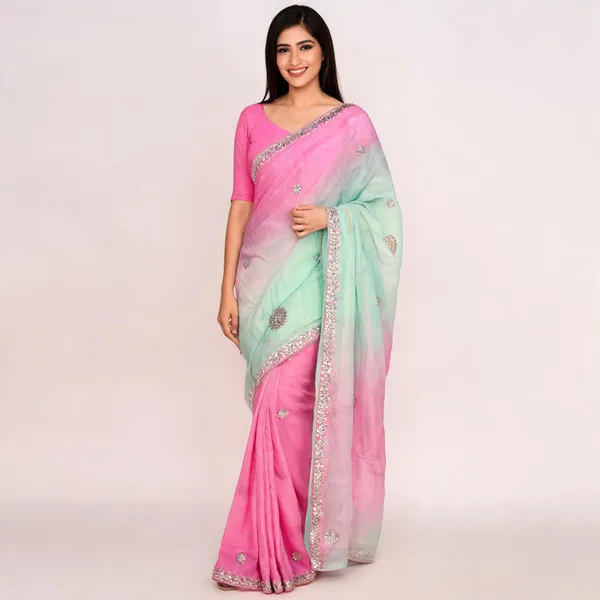 Pink_And_Mint_Embellished_Ombre_Saree_for_Women