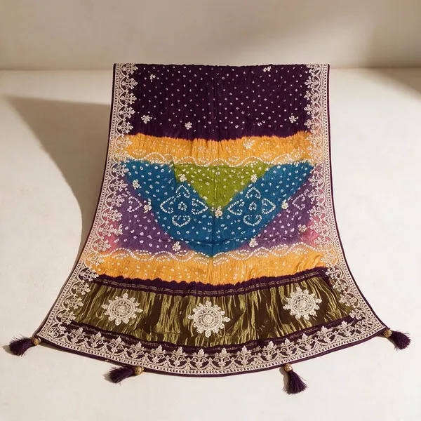 Multicolor_Bandhani_Embroidered_Saree_For_Women