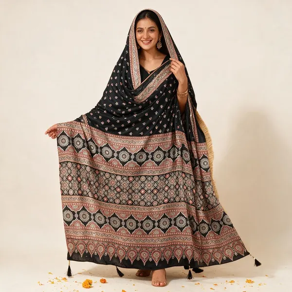 Black_Printed_Tassel_Dupatta_For_Women