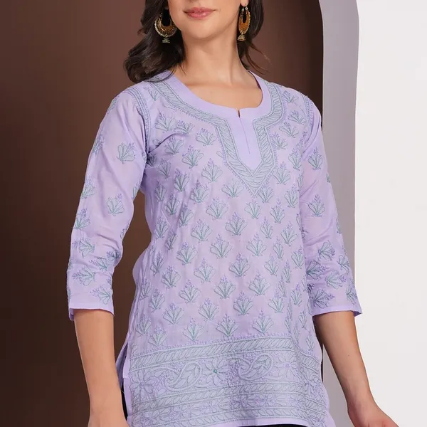 Lavender_Hand_Embroidered_Chikan_Cotton_Top_With_Contrast_Thread_Work