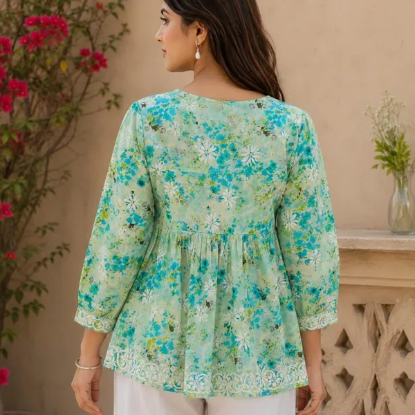 Mint_Green_Floral_Handcrafted_Lucknowi_Chikan_Cotton_Short_Top