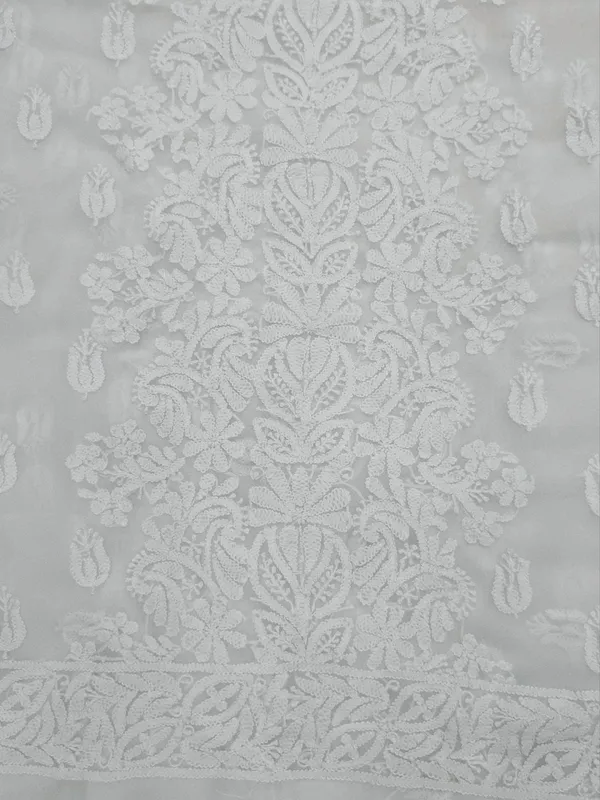 White_Hand_Embroidered_Soft_Chiffon_Unstitched_Garth_Chikankari_Suit_Set_With_Dupatta