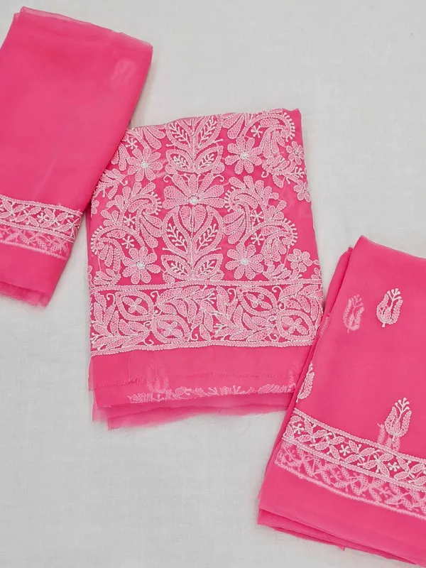 Fuchsia_Pink_Hand_Embroidered_Soft_Chiffon_Unstitched_Garth_Chikankari_Suit_Set_With_Dupatta