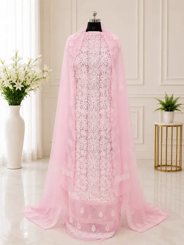 Blush_Pink_Hand_Embroidered_Soft_Chiffon_Unstitched_Garth_Chikankari_Suit_Set_With_Dupatta