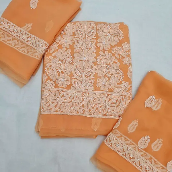 Soft_Peach_Hand_Embroidered_Soft_Chiffon_Unstitched_Garth_Chikankari_Suit_Set_With_Dupatta