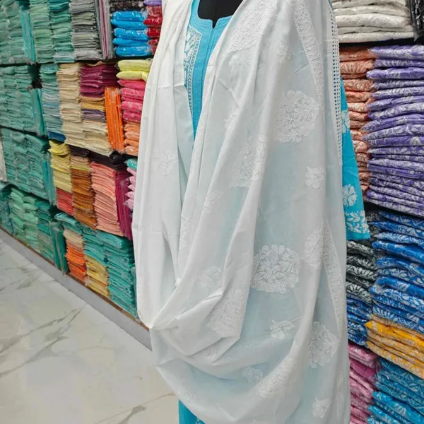 White_Hand_Embroidered_Lucknowi_Chikankari_Pure_Soft_Cotton_Dupatta