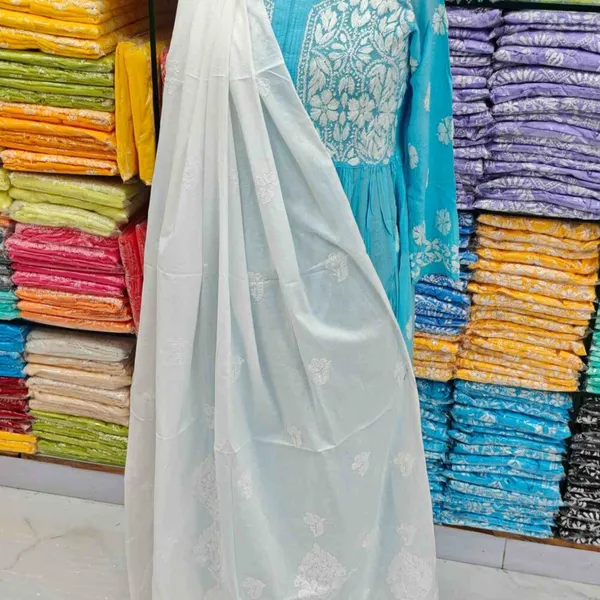 White_Hand_Embroidered_Lucknowi_Chikankari_Pure_Soft_Cotton_Dupatta