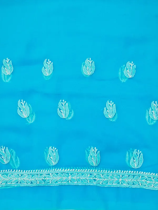 Sky_Blue_Hand_Crafted_Soft_Chiffon_Unstitched_Chikan_Suit_Set_In_Panel_Pattern