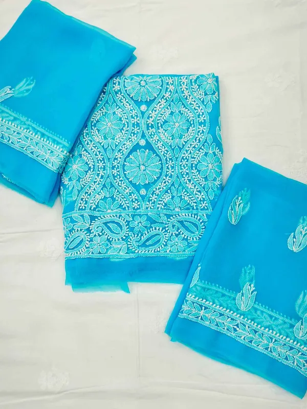 Sky_Blue_Hand_Crafted_Soft_Chiffon_Unstitched_Chikan_Suit_Set_In_Panel_Pattern