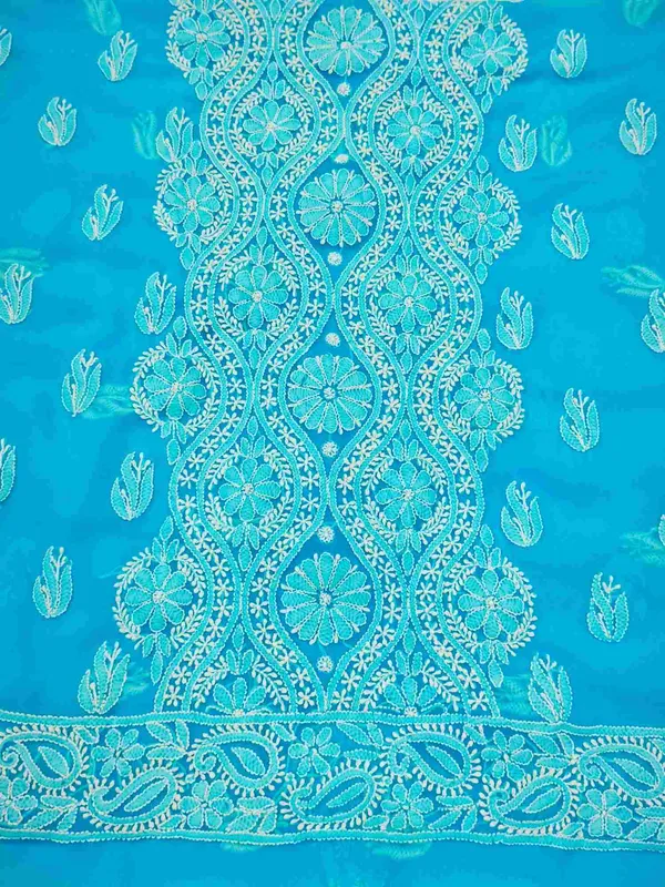 Sky_Blue_Hand_Crafted_Soft_Chiffon_Unstitched_Chikan_Suit_Set_In_Panel_Pattern