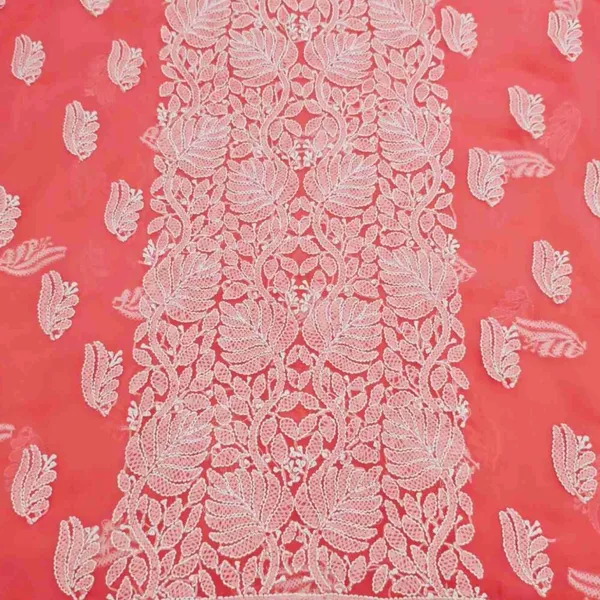 Coral_Pink_Hand_Embroidered_Soft_Chiffon_Unstitched_Leaf_Chikankari_Suit_Set_With_Dupatta