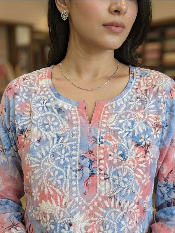 Pastel_Blue_Pink_Hand_Embroidered_Lucknowi_Chikankari_Floral_Cotton_Kurti_Palazzo_Set