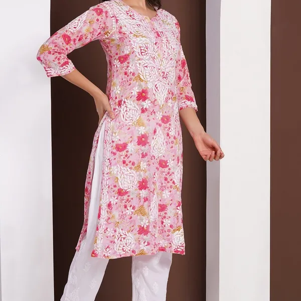 Baby_Pink_Handcrafted_Chikan_Floral_Print_Mul_Cotton_Kurti